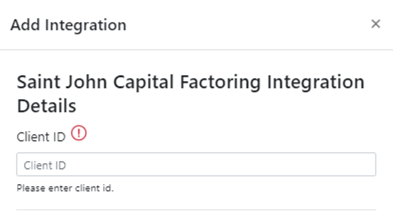 Add Integration dialog with Client ID field