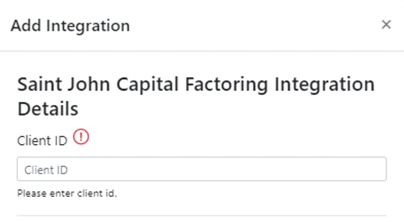 Add Integration dialog with Client ID field