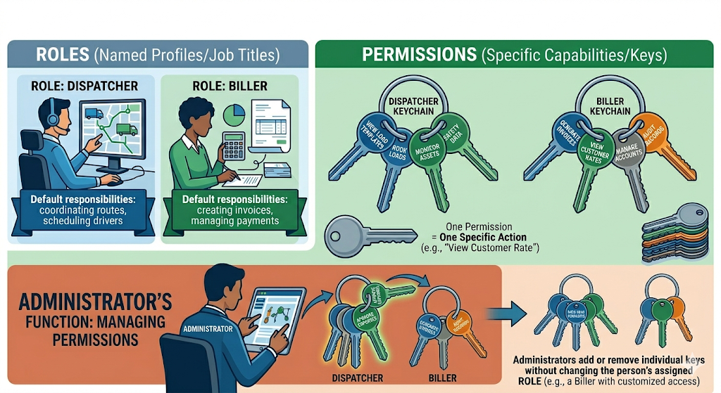 Image illustrating individual permission toggles alongside a role assignment.