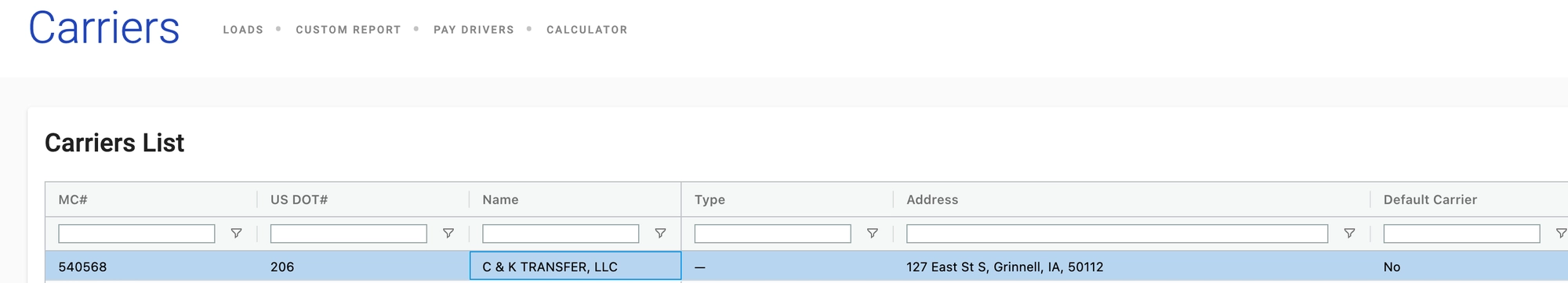 Alvys Carriers page search results showing a carrier.