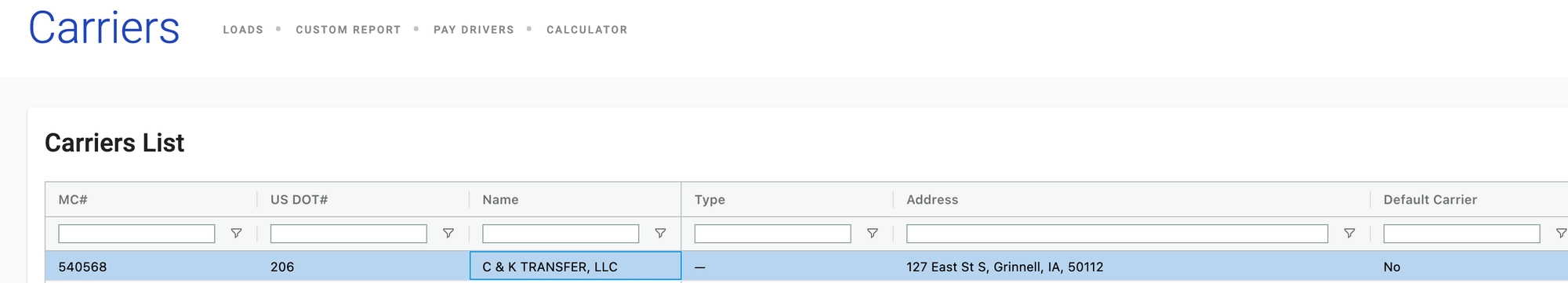 Alvys Carriers page search results showing a carrier.