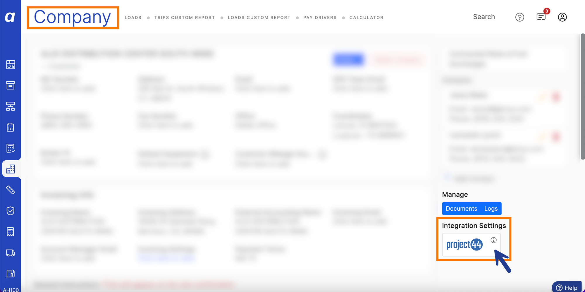 P44 preferences section in the Customer Profile showing event settings and source controls
