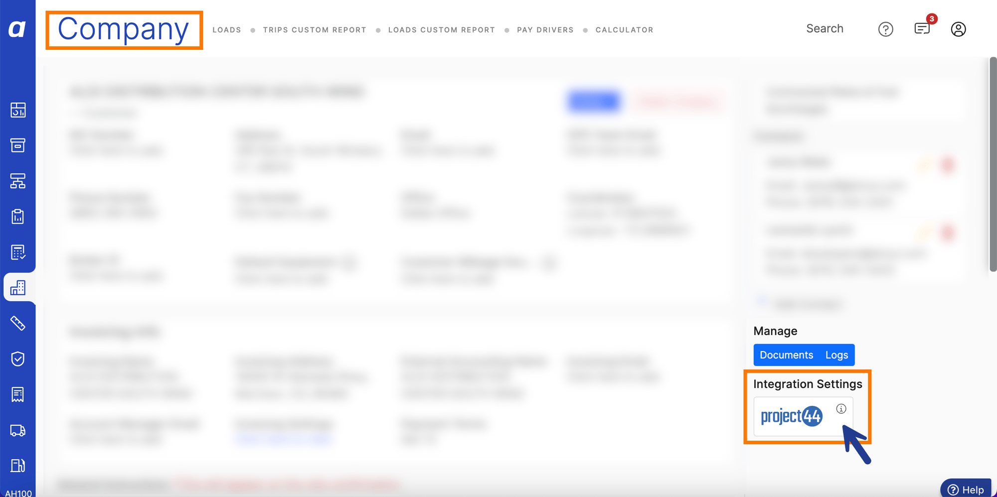 P44 preferences section in the Customer Profile showing event settings and source controls