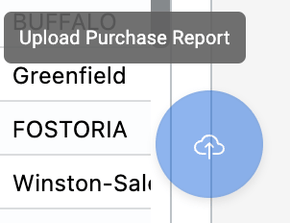 Alvys Factoring Reports page with the blue Upload Purchase Report button in the bottom right corner