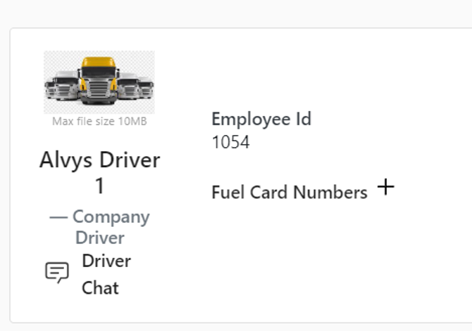 This image shows the Fuel Card Numbers section of a driver profile with the plus sign to add a new card.