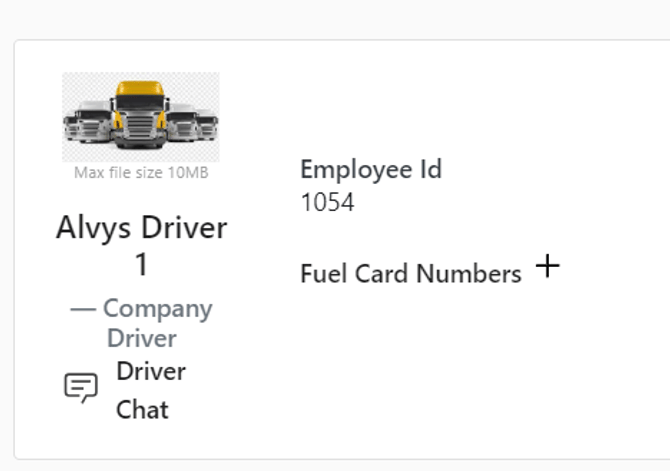 This image shows the Fuel Card Numbers section of a driver profile with the plus sign to add a new card.