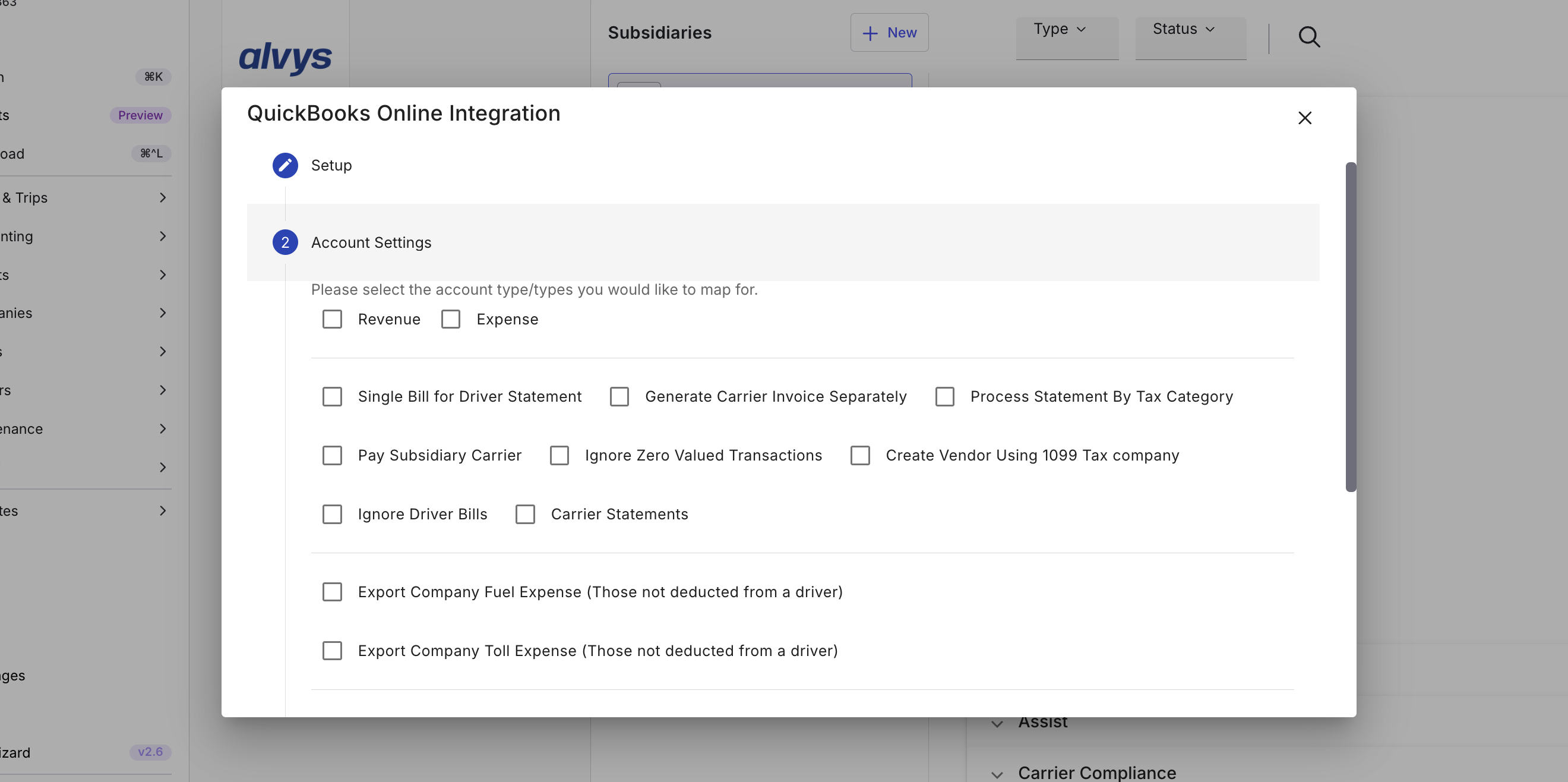 Screenshot showing the Account Mappings section in QuickBooks Online settings