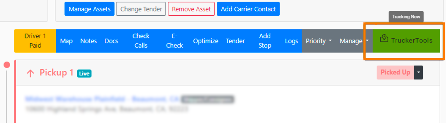 Tracking confirmation screen