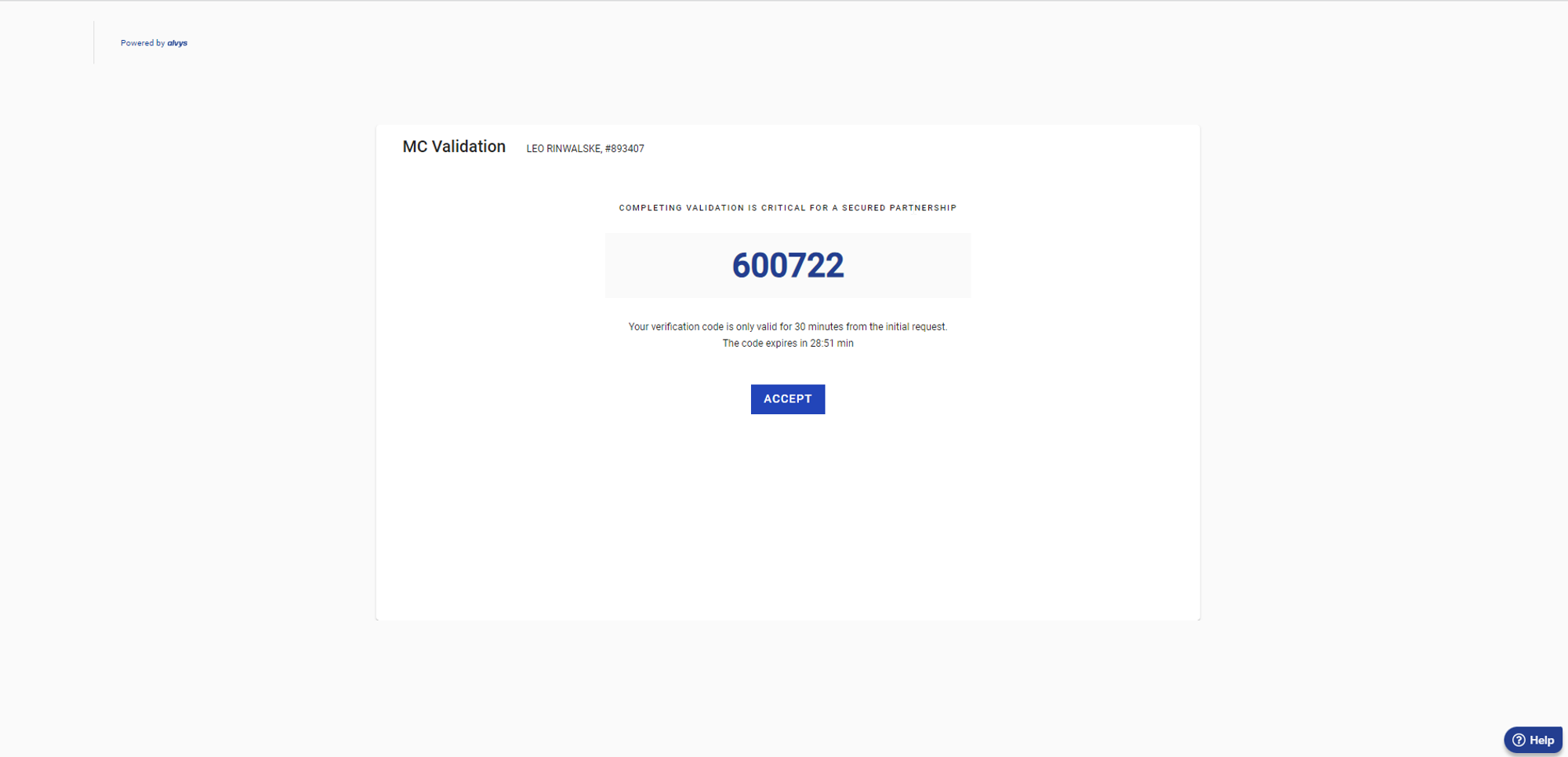 Verification code sent to FMCSA email. Shows an example of the email containing the 6-digit validation code.