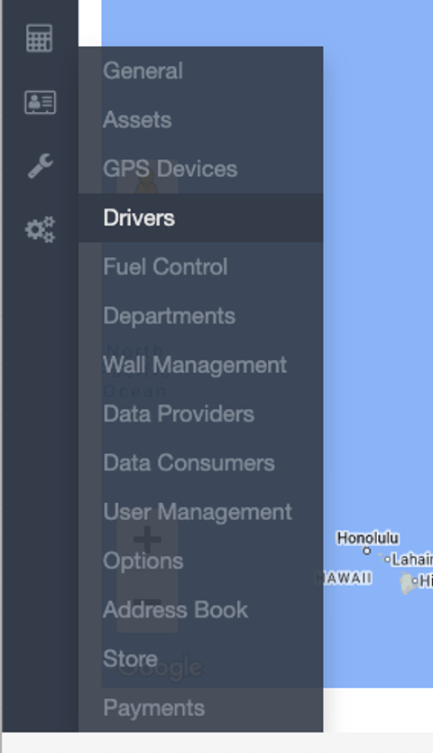Trackensure menu showing Drivers page.