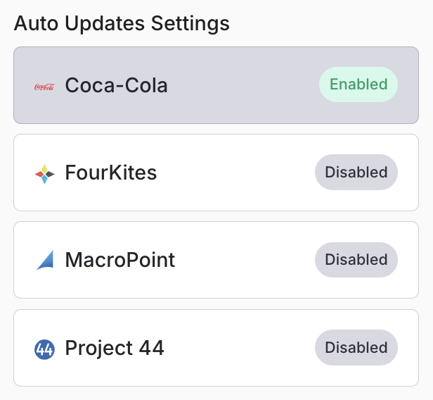 Auto Update Settings section in the customer profile right-hand sidebar.