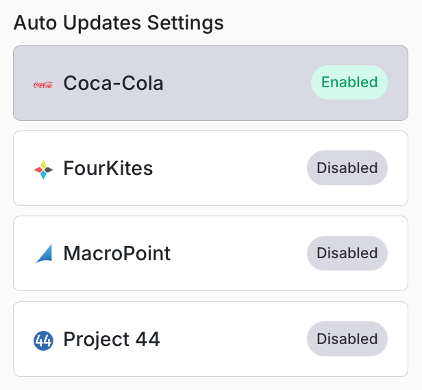 Auto Update Settings section in the customer profile right-hand sidebar.