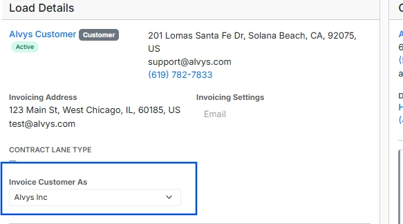 Invoice As field on a load record.