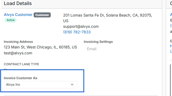 Invoice As field on a load record.
