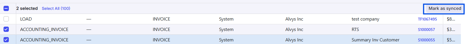 Error Transactions page showing “Mark as synced” button highlighted