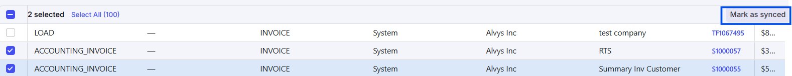 Error Transactions page showing “Mark as synced” button highlighted