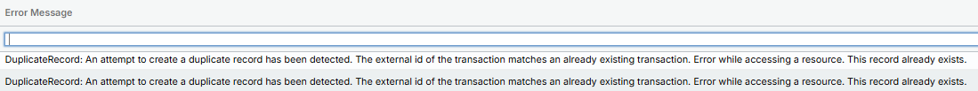 DuplicateRecord error in the Error Message column