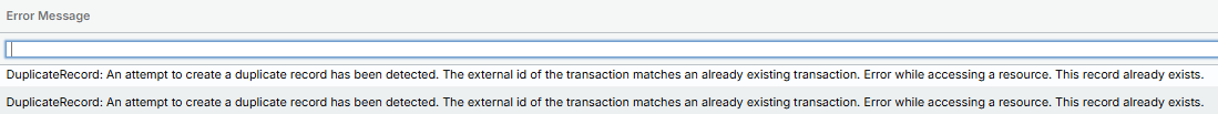 DuplicateRecord error in the Error Message column