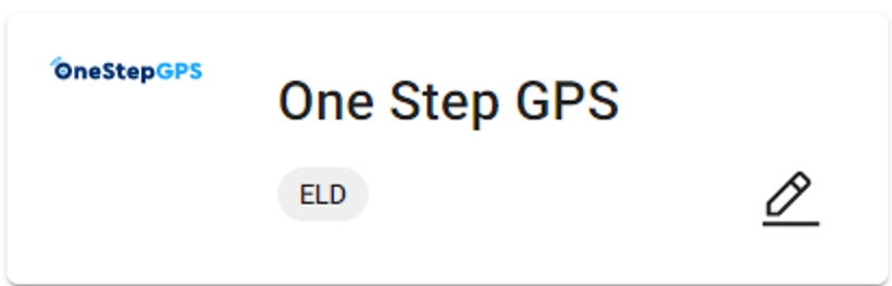 ELD section on the Integrations tab, showing the OneStepGPS card with pencil edit icon highlighted.