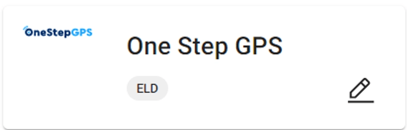 ELD section on the Integrations tab, showing the OneStepGPS card with pencil edit icon highlighted.