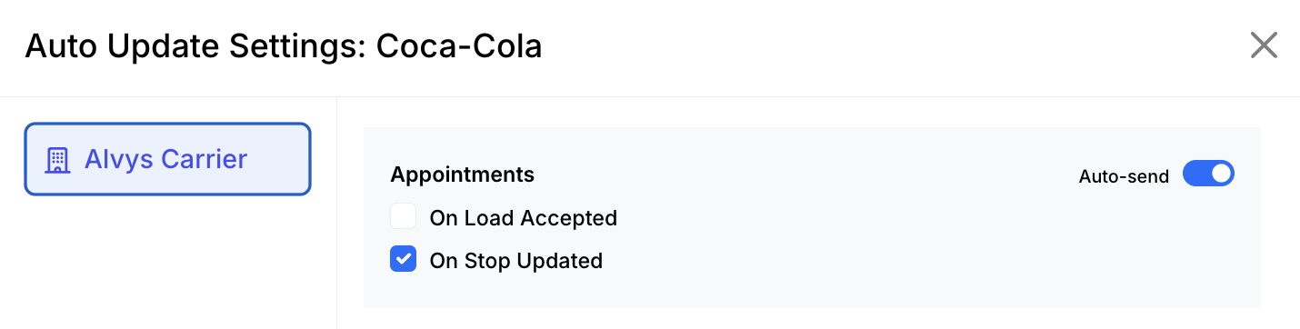 Appointments Auto Send toggle and trigger options.