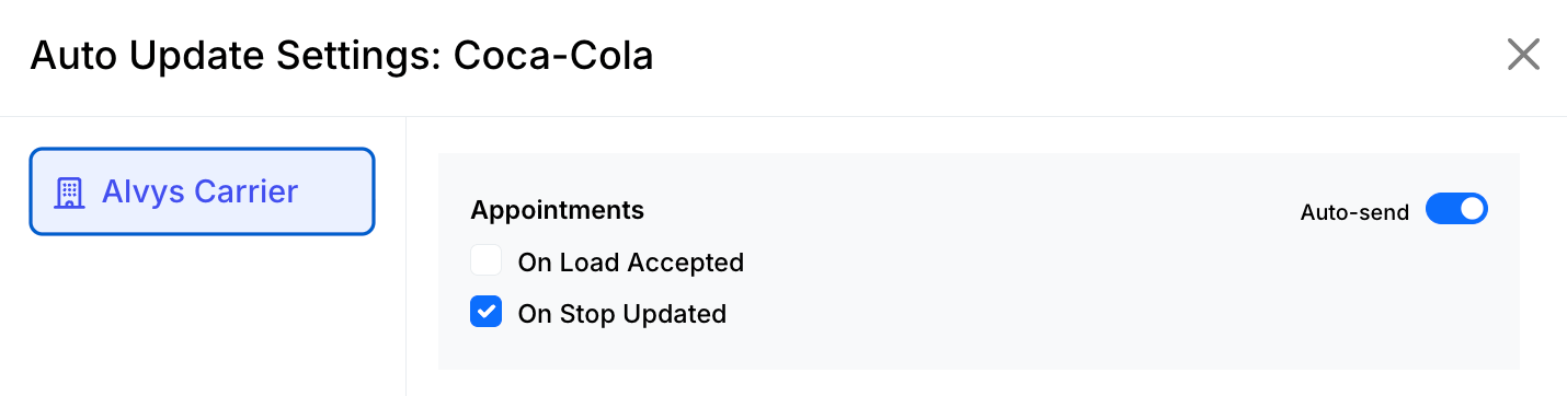 Appointments Auto Send toggle and trigger options.