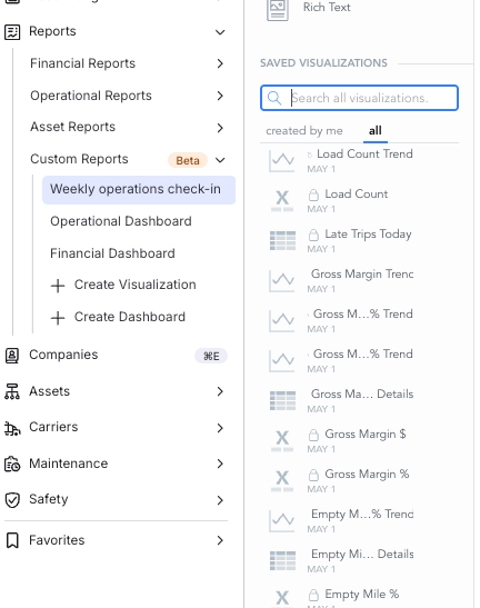 Visualizations catalog in the left panel of the Dashboard editor. Upload the image here