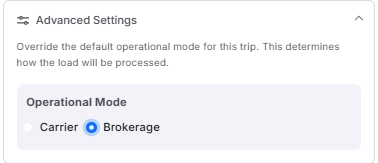 Image showing operational mode with brokerage selected