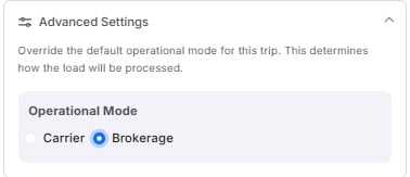 Image showing operational mode with brokerage selected