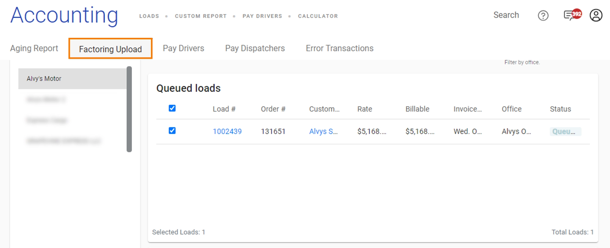 Load list with checkboxes on Factoring Upload page