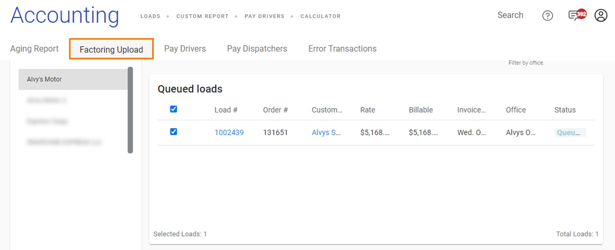 Load list with checkboxes on Factoring Upload page