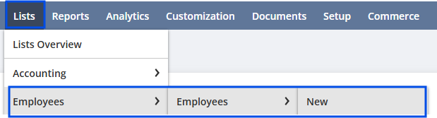 Creating the integration user (Lists > Employees > New)