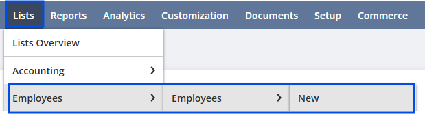 Creating the integration user (Lists > Employees > New)