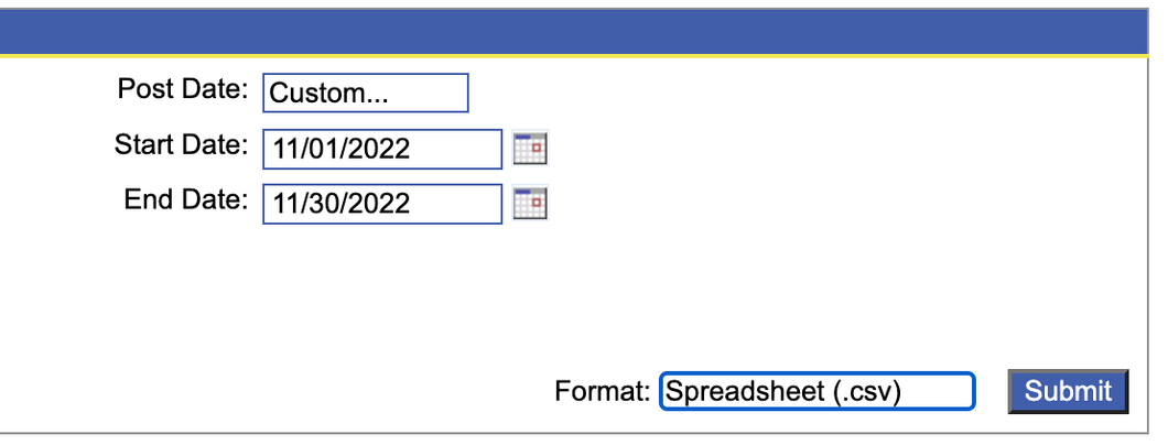 Apex Capital portal Payment Report query showing the payment period and .csv report type