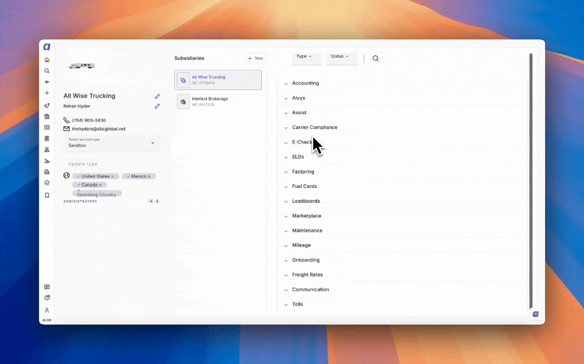 Accounting integration settings with Carrier Settlements enabled and Generate Carrier Invoice Separately disabled