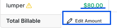 Accessorial amount expanded in the Money Box showing the pencil edit option