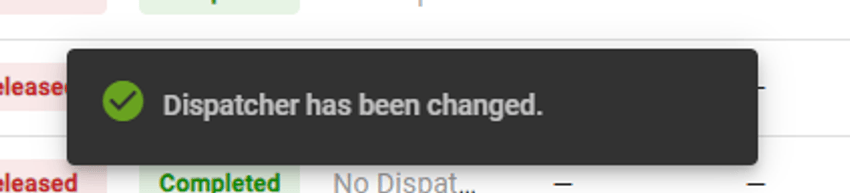 Image showing the success confirmation message after assigning a dispatcher to trips.