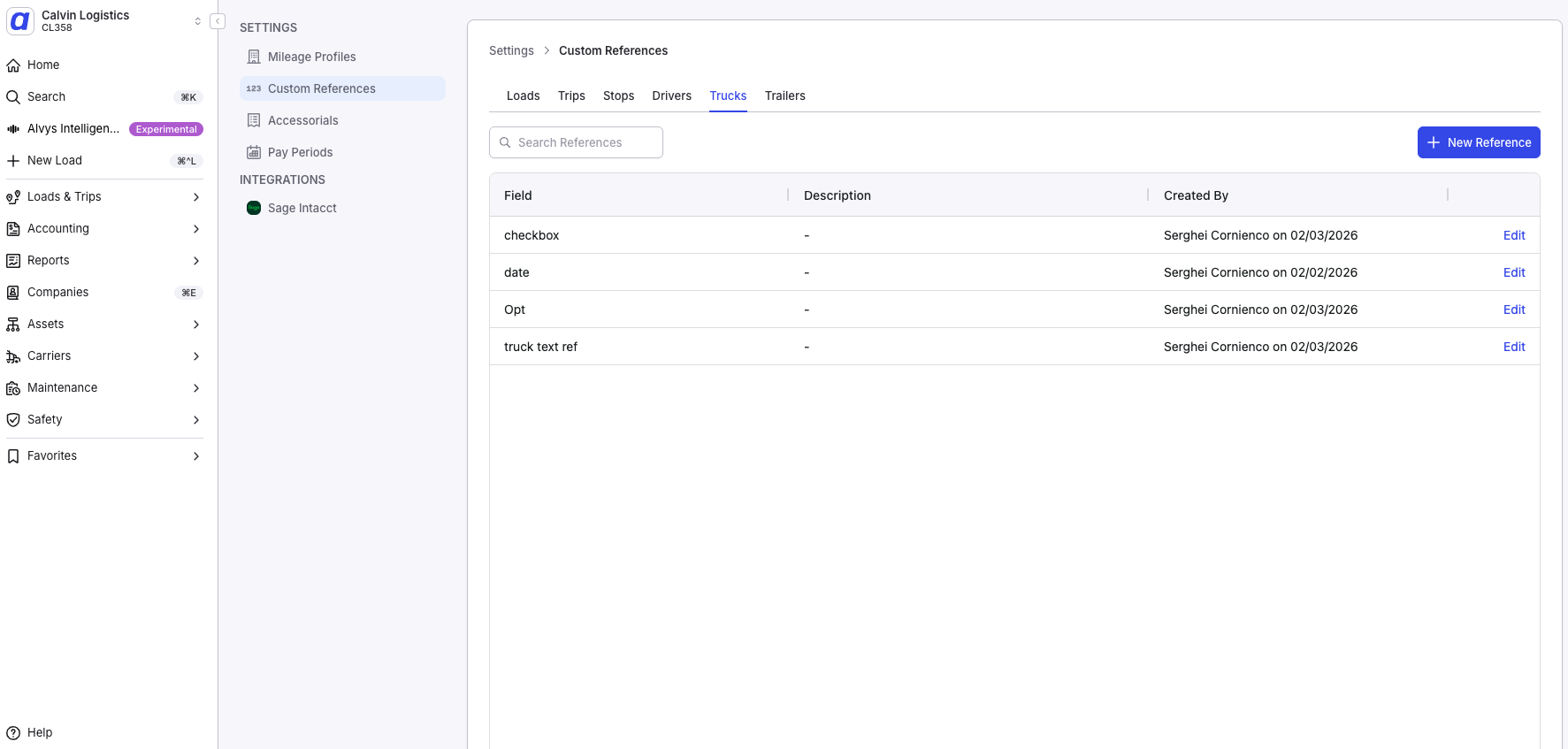 Screenshot showing the Settings navigation with Custom References selected in the left panel.