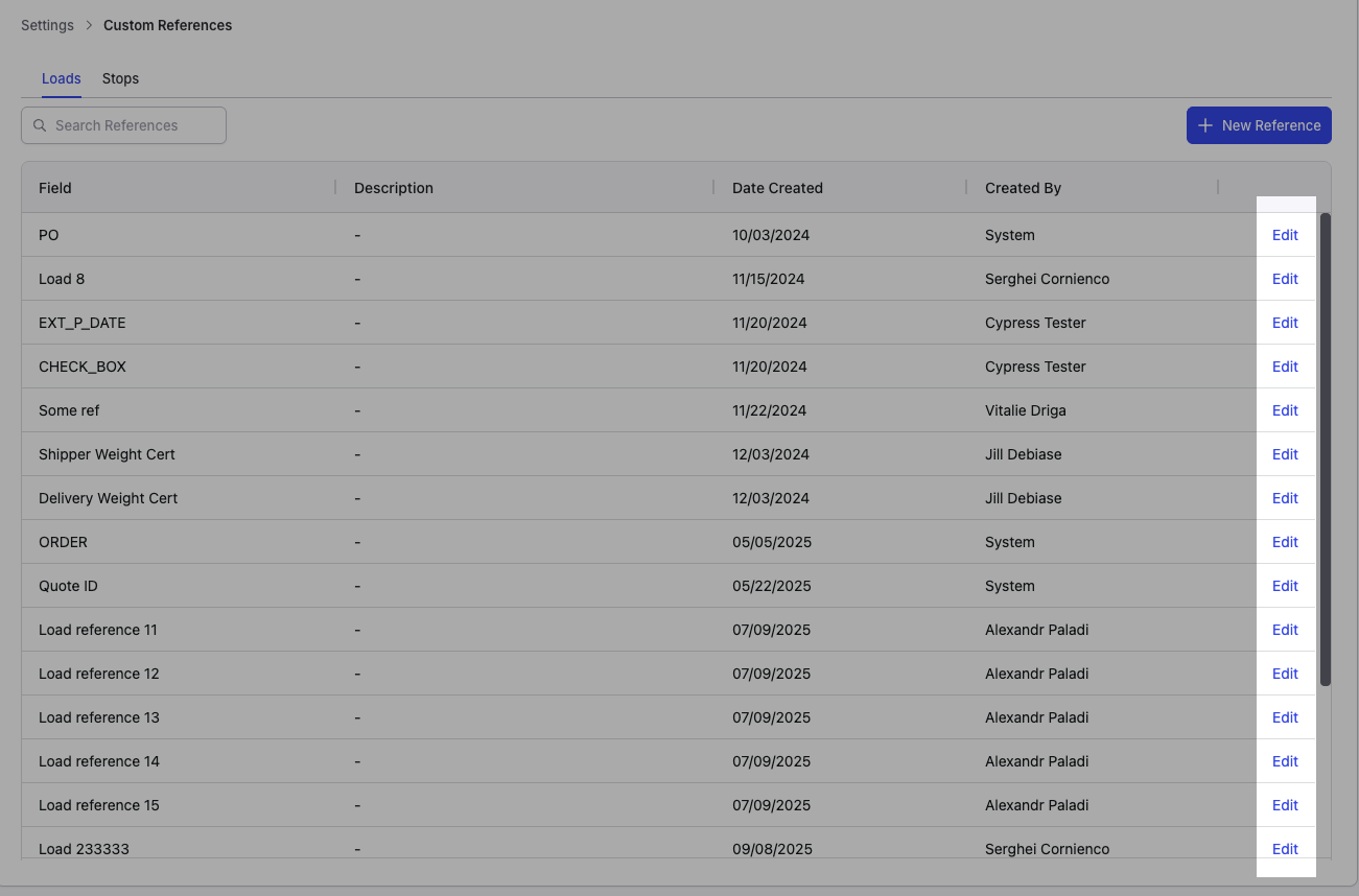 Screenshot showing the Edit reference modal for an existing custom reference.