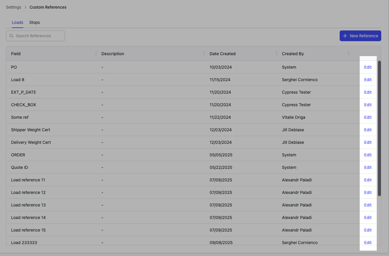 Screenshot showing the Edit reference modal for an existing custom reference.