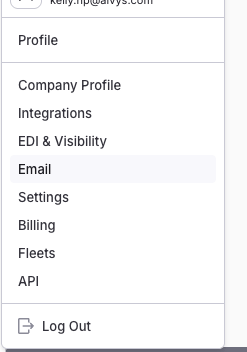 Screenshot showing the profile menu in the bottom left corner with the Email option highlighted.