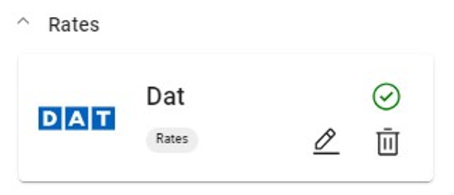 DAT Rate Sharing Integration showing the activated state.