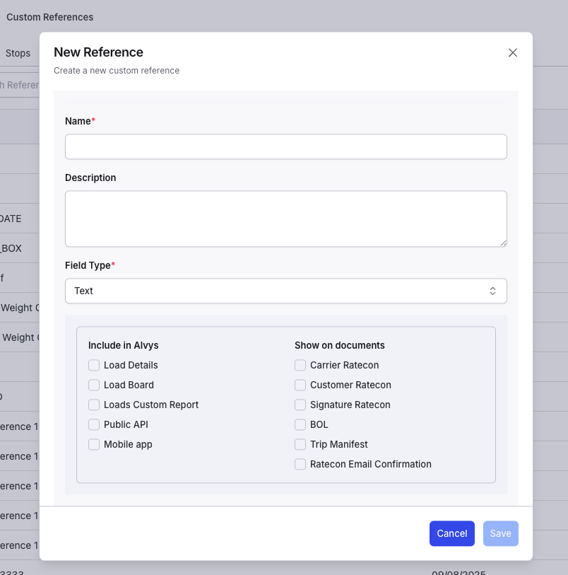 Screenshot showing the Driver Mobile App with Load and Trip Custom References displayed under Trip Details and the View All References toggle.