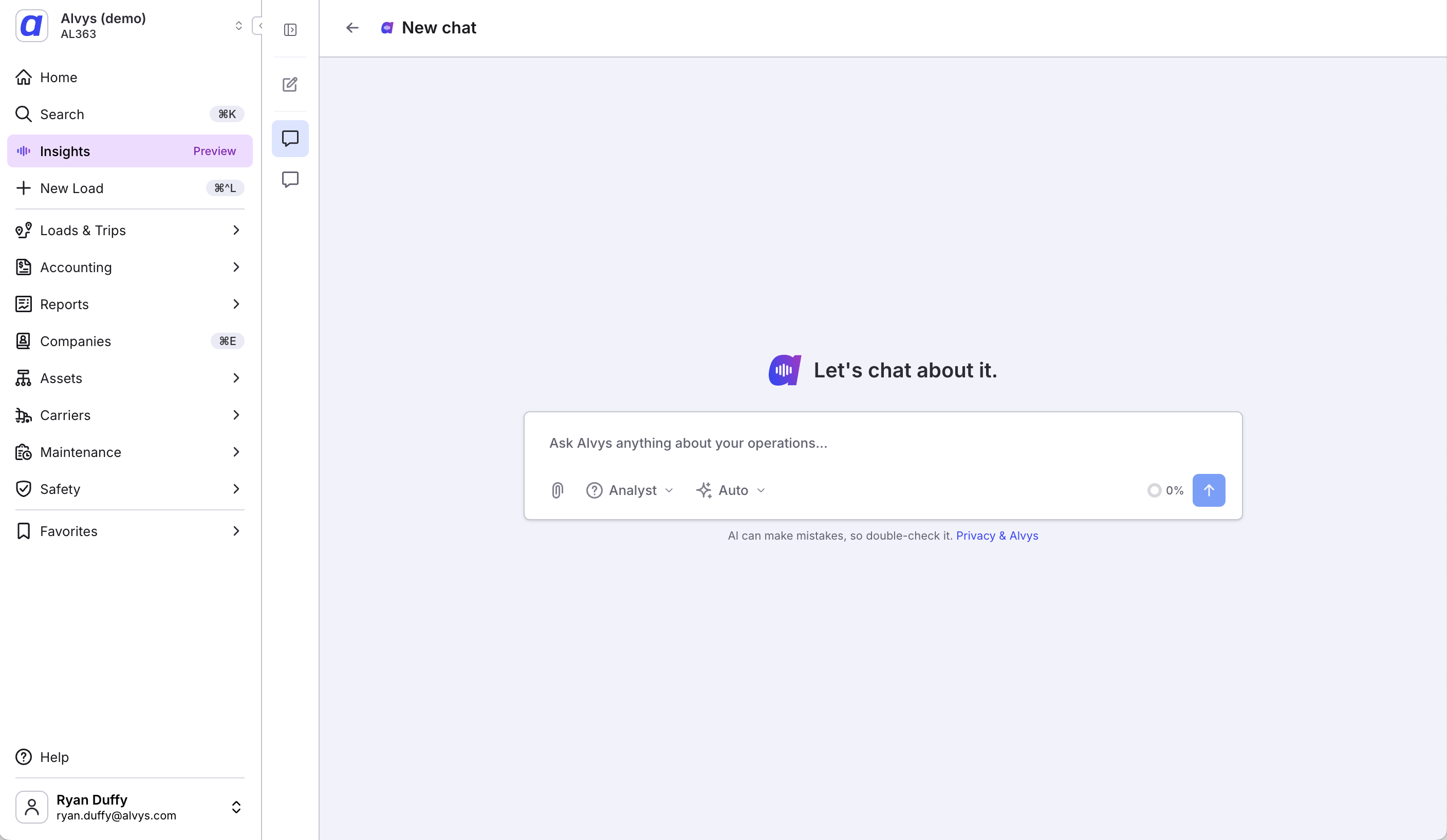 Insights chat interface overview.