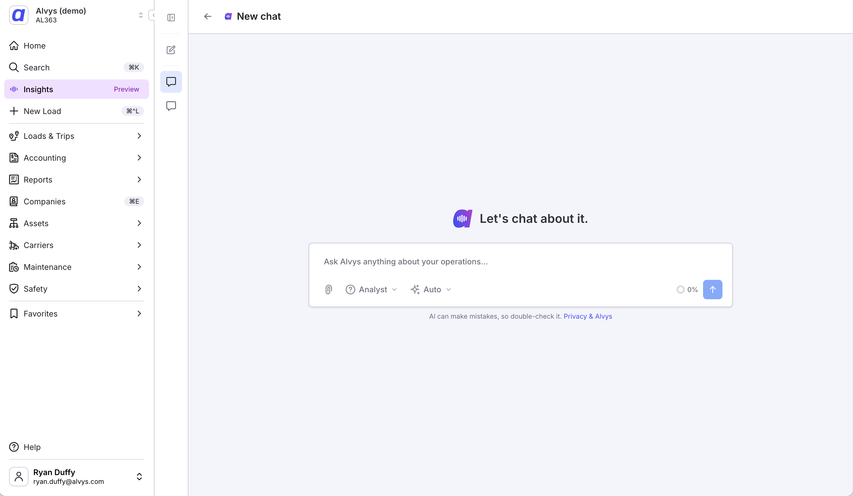 Insights chat interface overview.