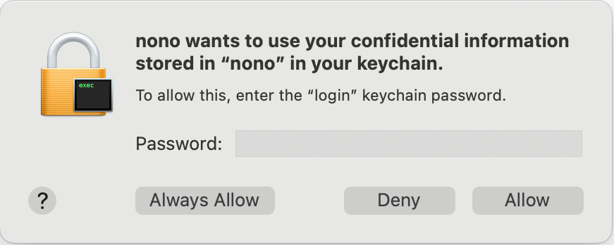 macOS Keychain Access prompt showing Always Allow option
