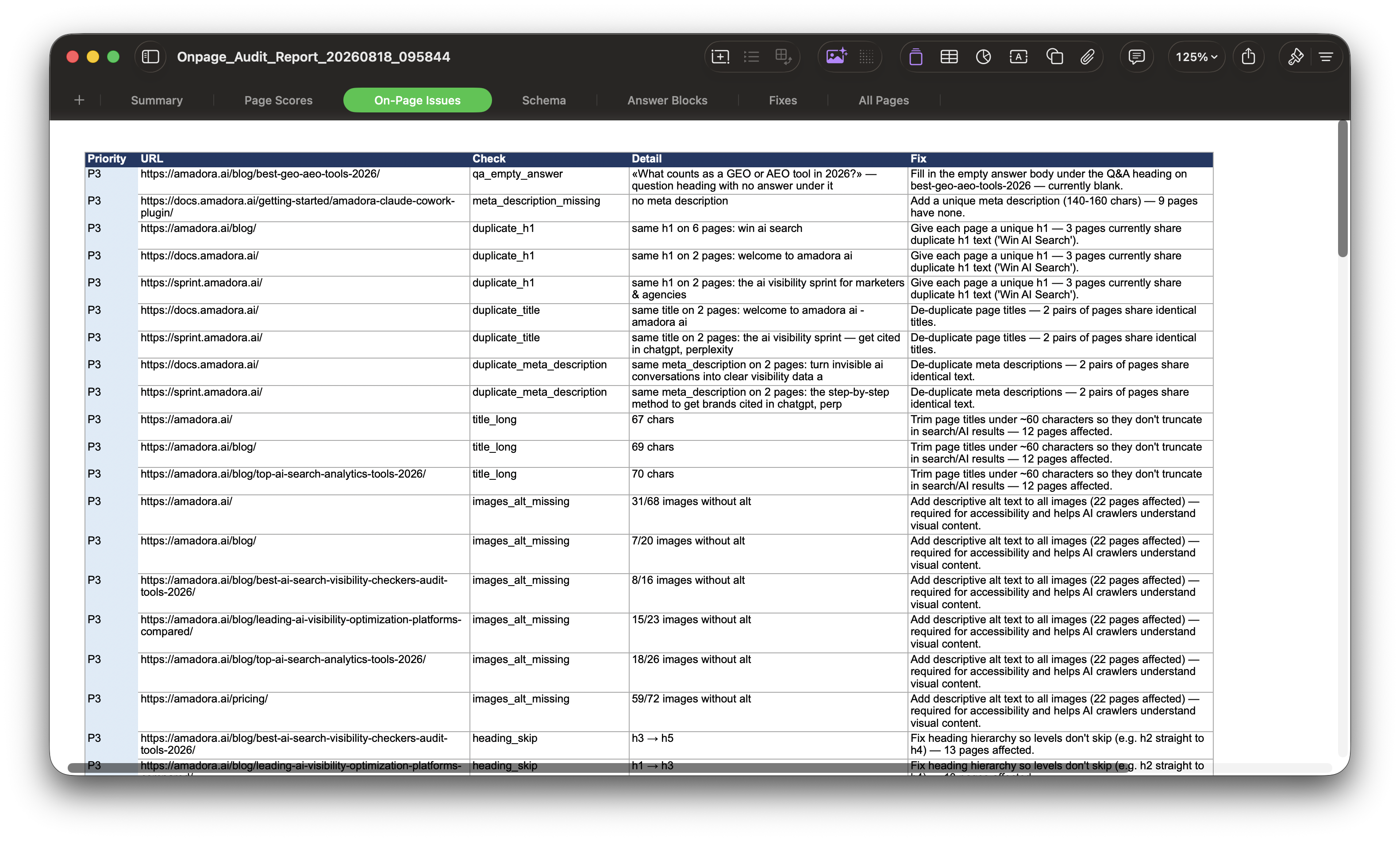 Onpage Audit Report