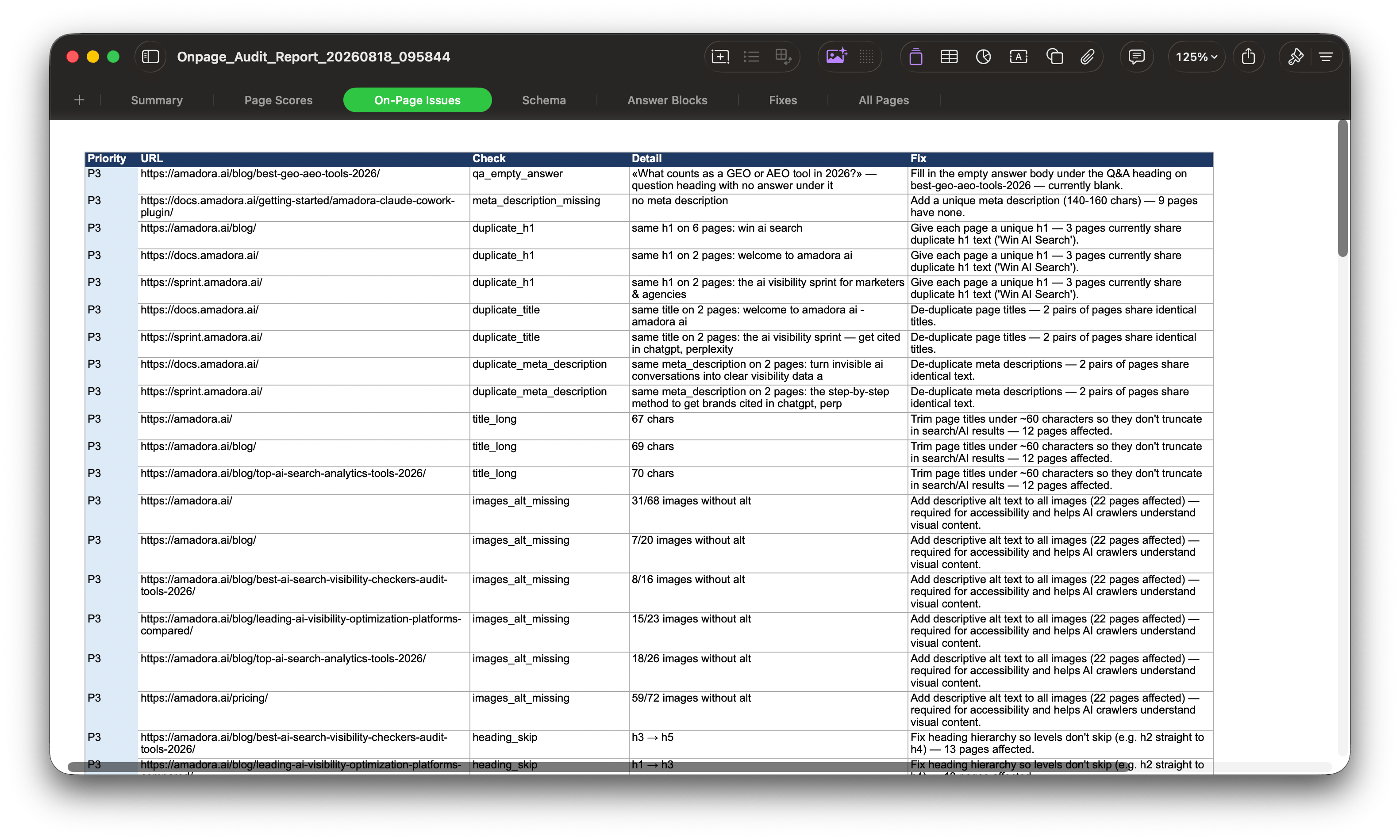Onpage Audit Report