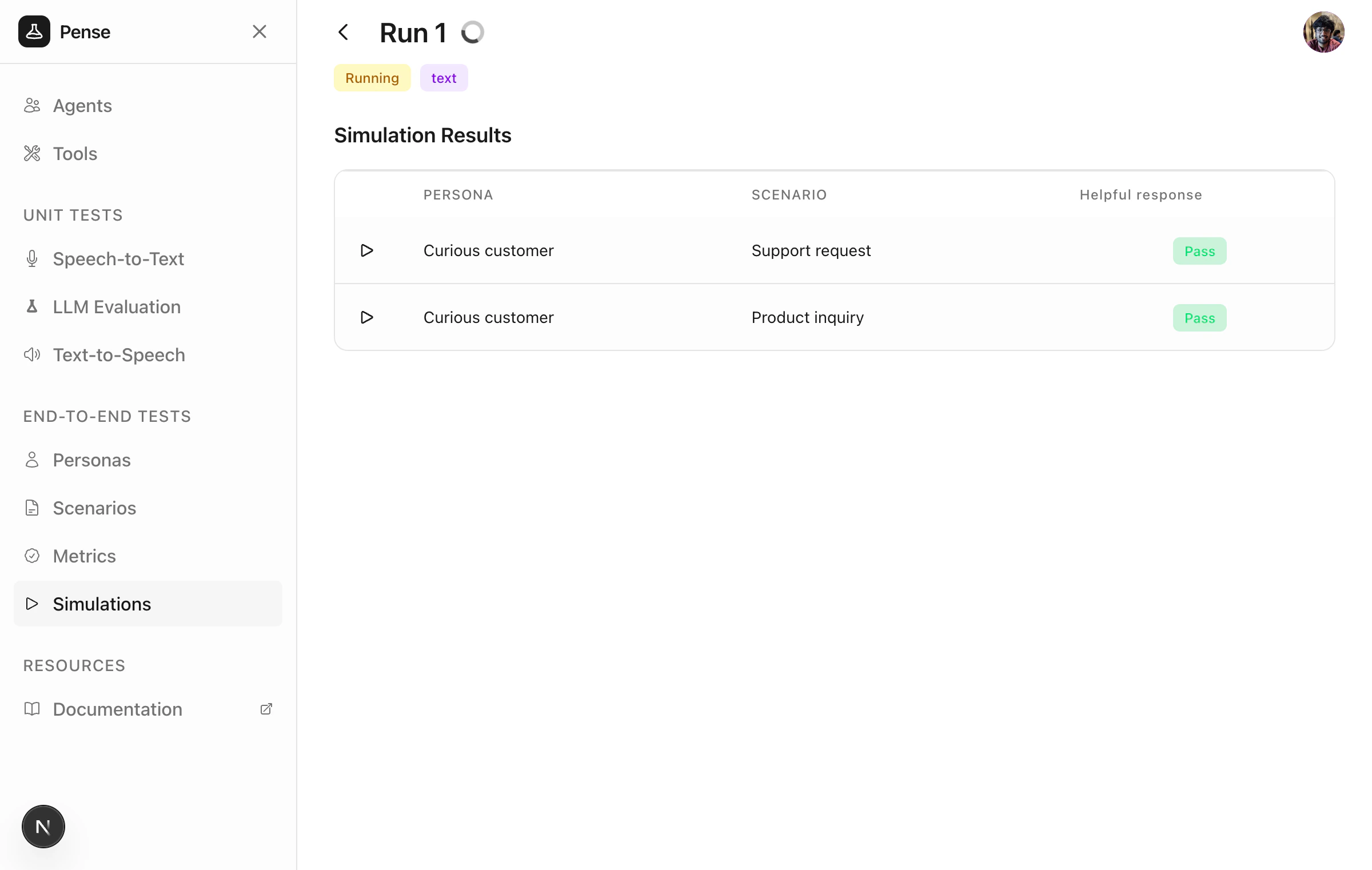Text Simulation Results