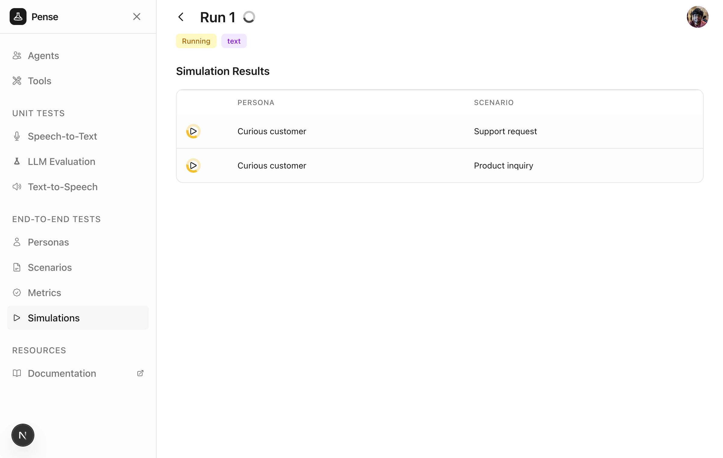 Text Simulation Running